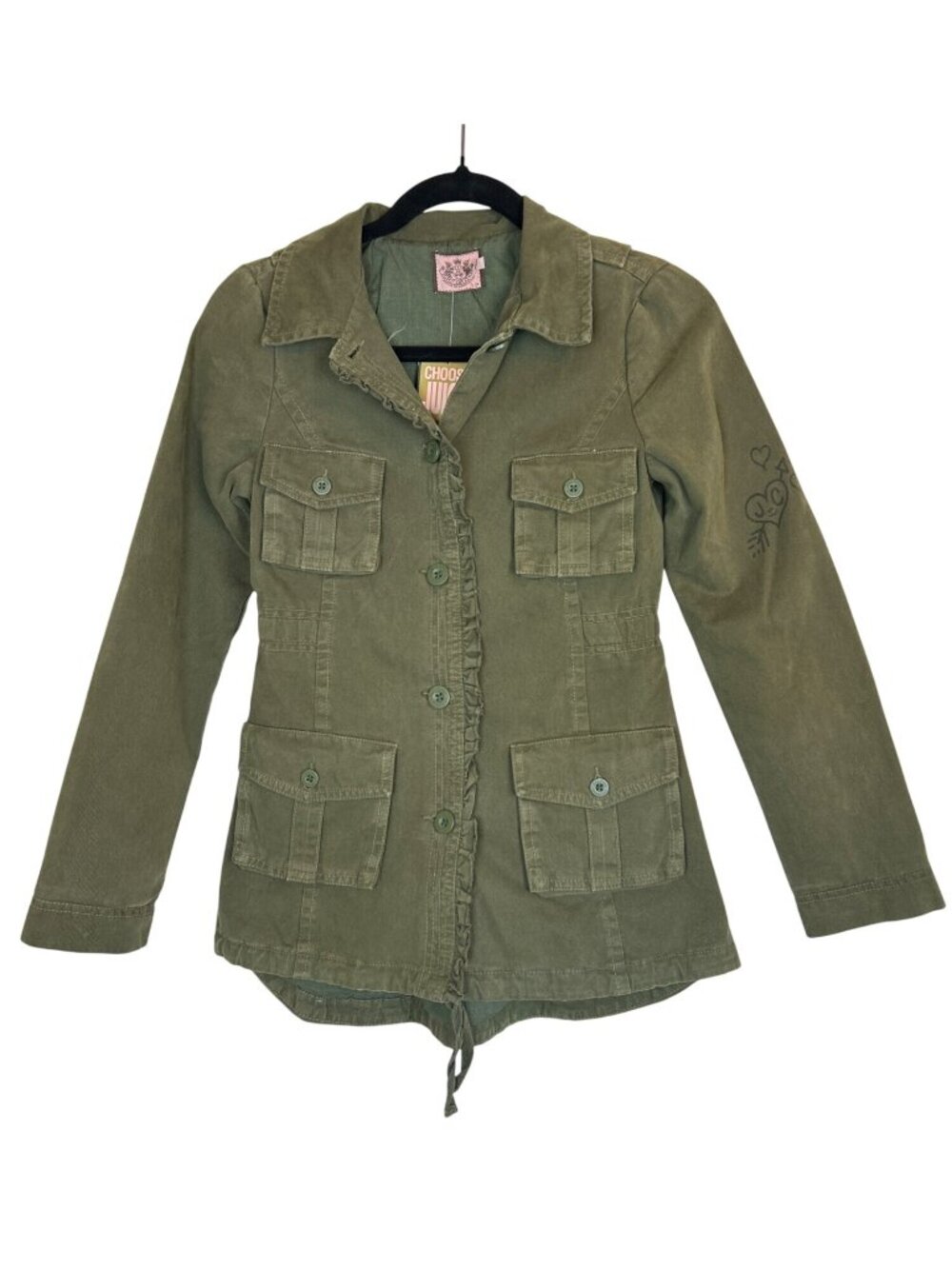 NWT Juicy Couture Y2K Utility Jacket Youth Sz 14 Olive Military Coat Gorpcore